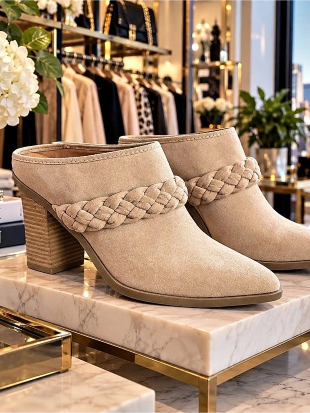 Universal Threads Braided Block Heel Mules in Beige US 10